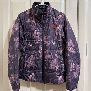 The North Face Women's Purple and Orange Floral Quilted Puffer Jacket